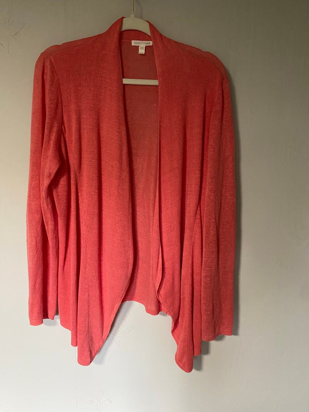 Eileen Fisher Coral 100 Organic Linen Open Front Sweater Large coastal lagenlook